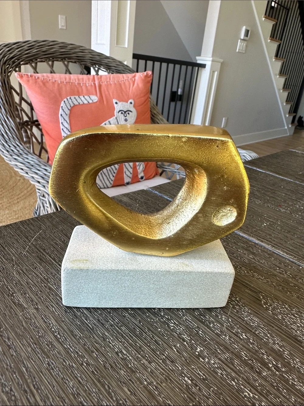 West Elm Mini Gold oval stature on marble 4x4 collectible